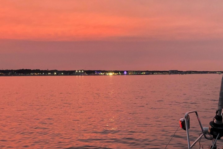 a sunset over a body of water