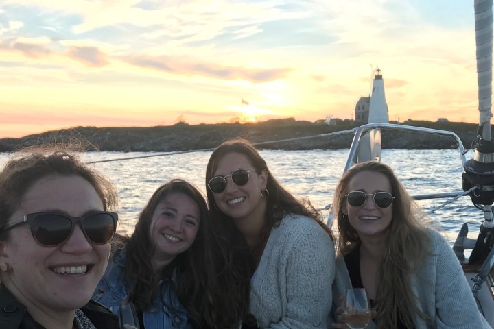 a couple of people on a boat posing for the camera