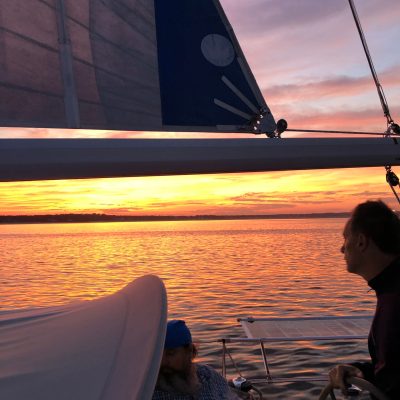 a person in a boat on a body of water