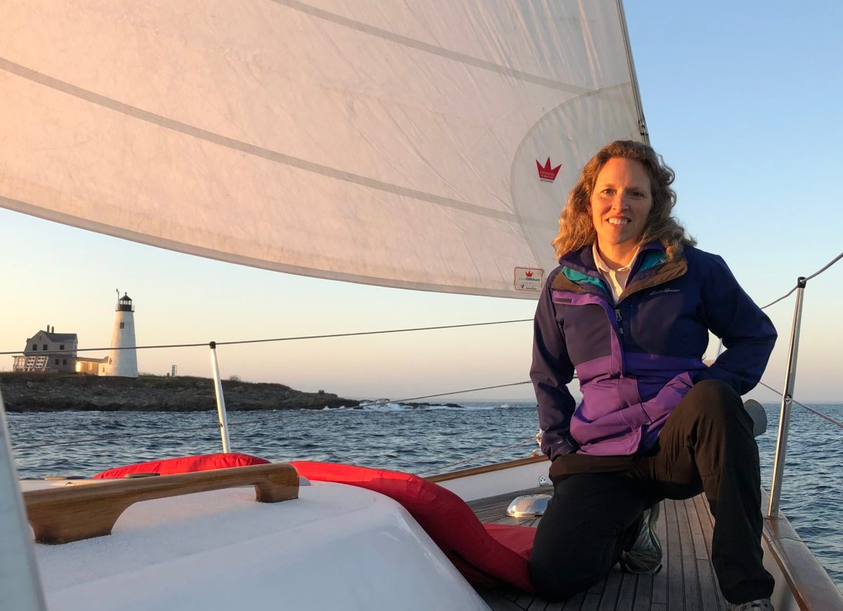 a woman sitting on a boat